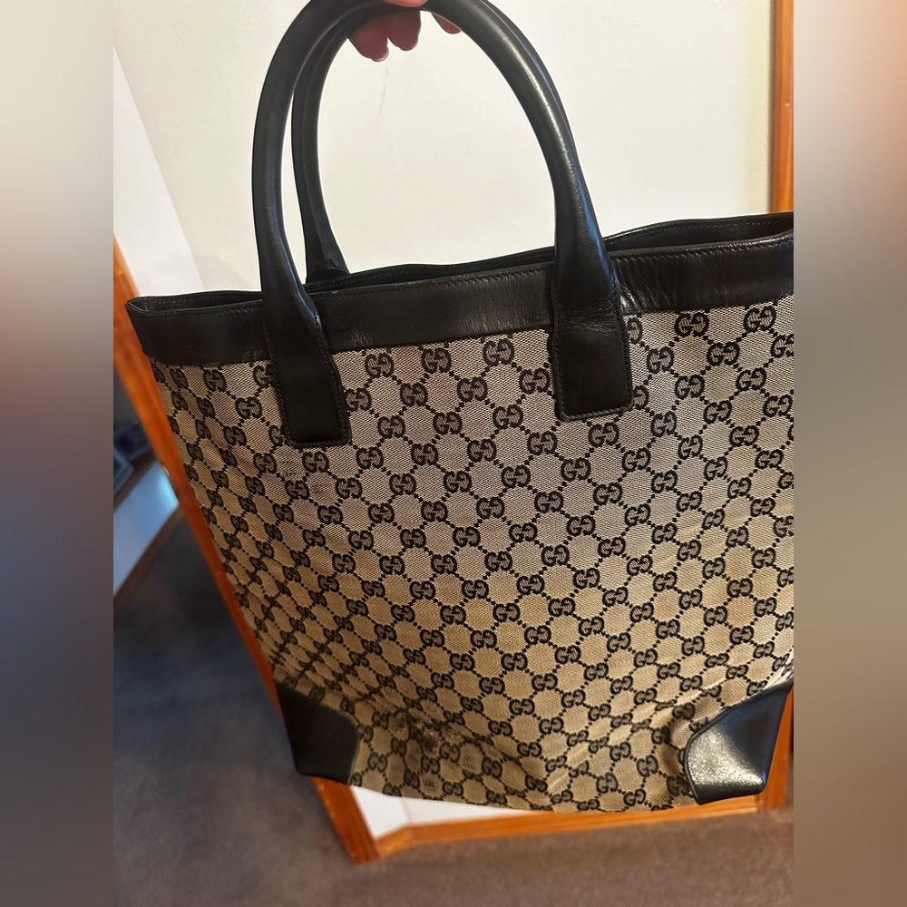 Gucci Beige and Black Monogram Tote